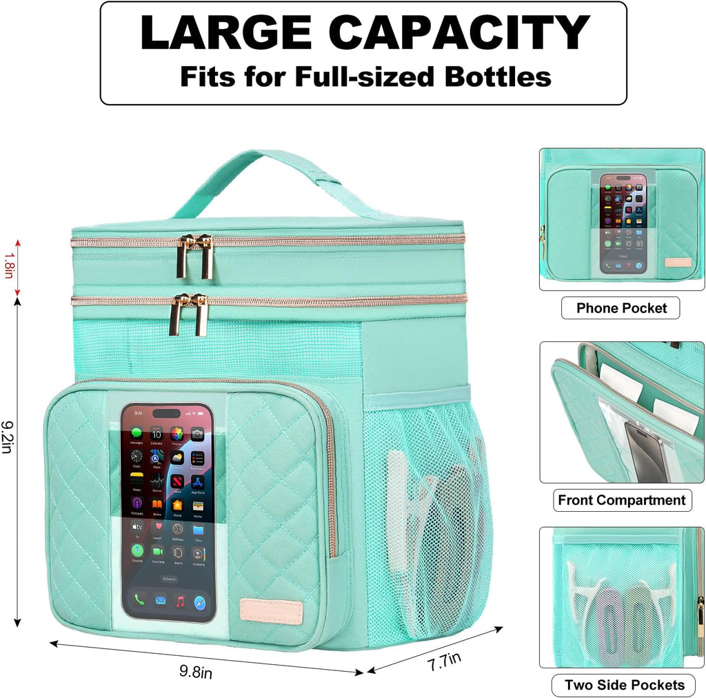 Portable Shower Caddy College Dorm Essentials, Large Toiletry Bag for Women Men, 2 Layers Quickly Dry Mesh Bathroom Tote Bag, Hanging Makeup Organizer Bag for Travel, Gym, Camping (Mint Green)
