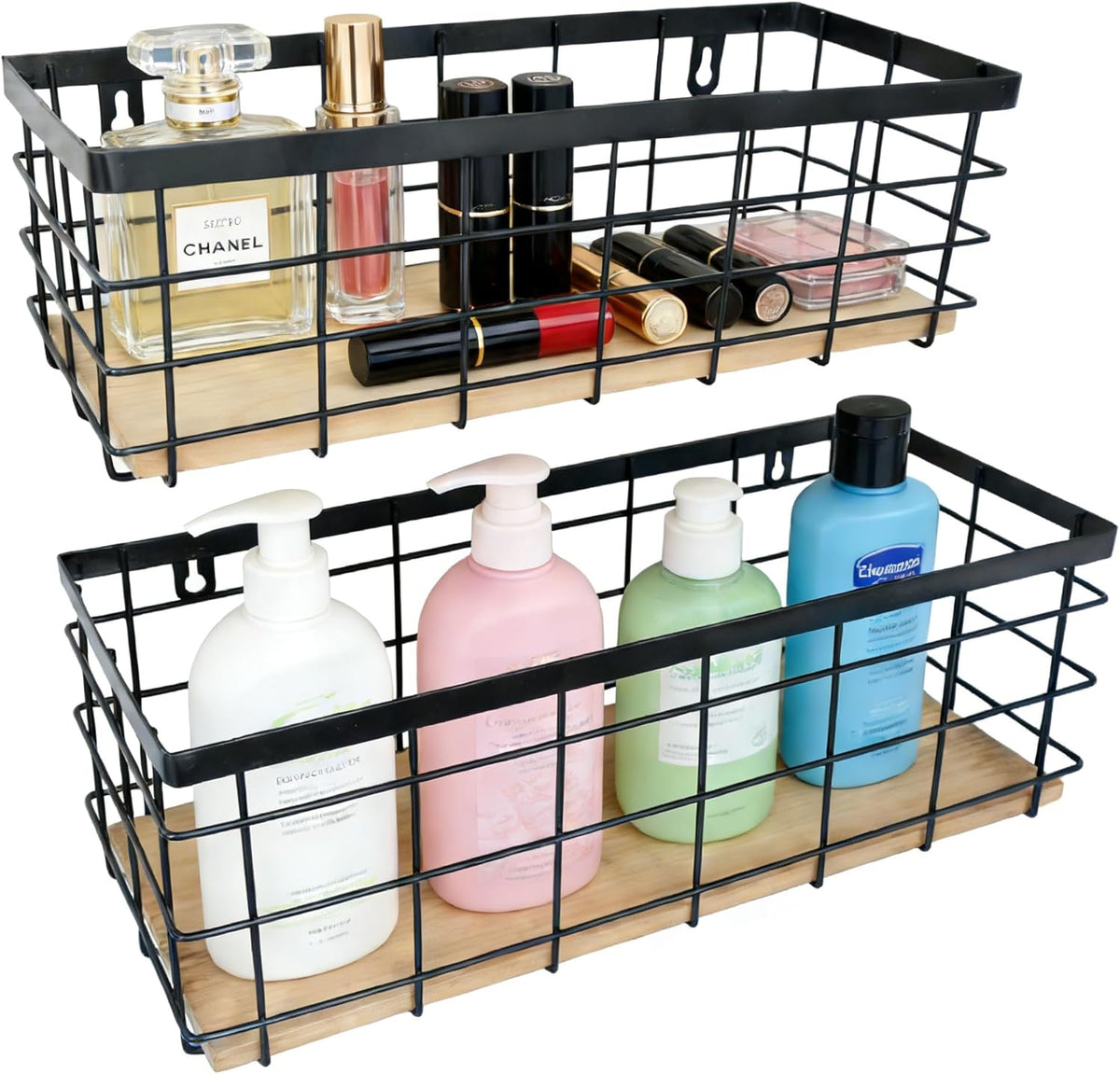 ShabbyDecor Metal Wire Basket for Kitchen Cabinet Pantry Bathroom Set of 2