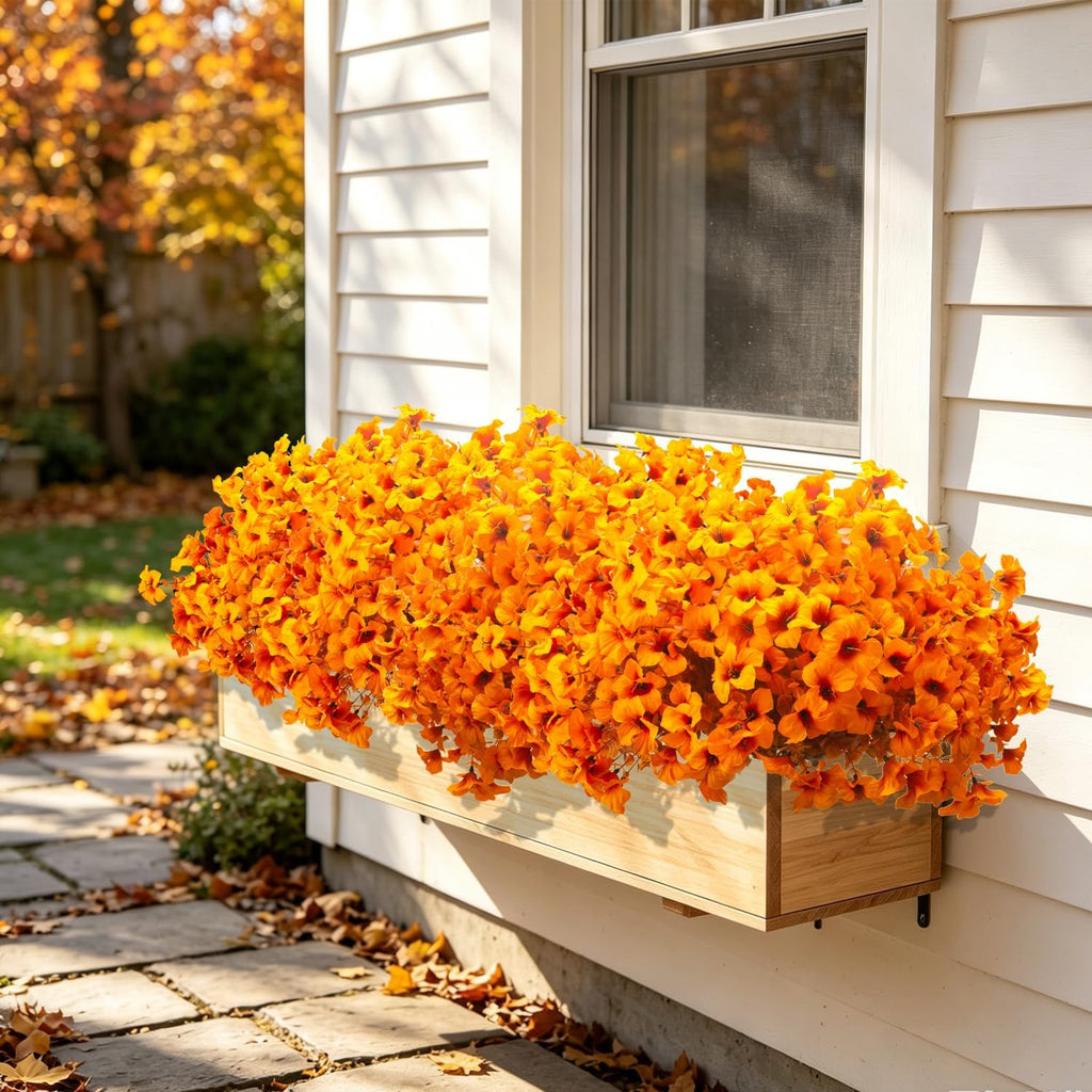 16 Bundle Artificial Fall Petunias, Faux Outdoor Flowers for Outdoor