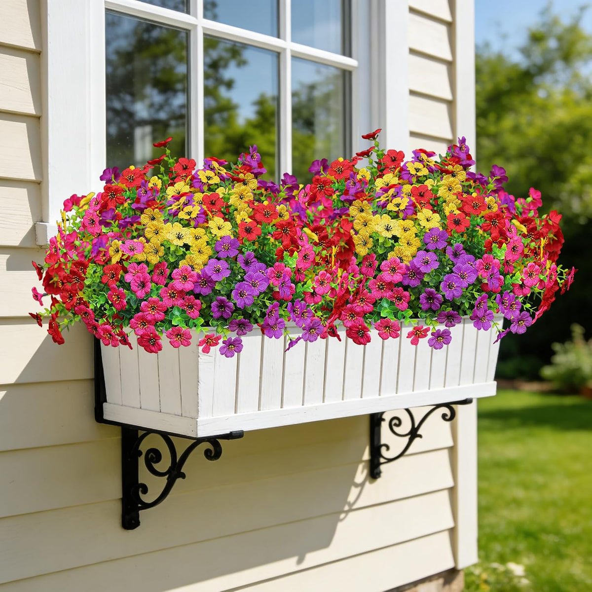 Artificial Flowers for Outdoors (12, Purple Red Yellow Hot Pink)