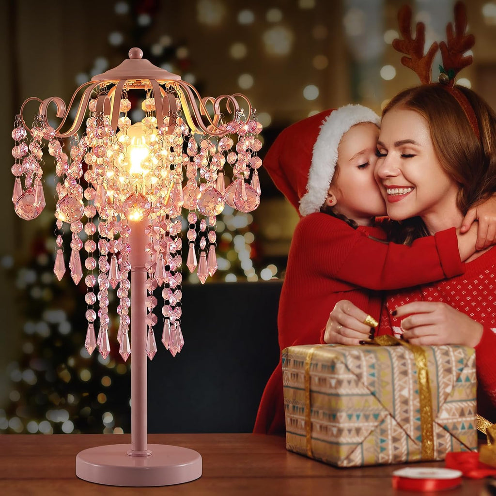 MEIXISUE Small Pink Crystal Bedside Table Lamp End Table Lamp Nightstand Lamp for Bedroom Living Room Office H20.4'' W11.81'' 1-Light E26
