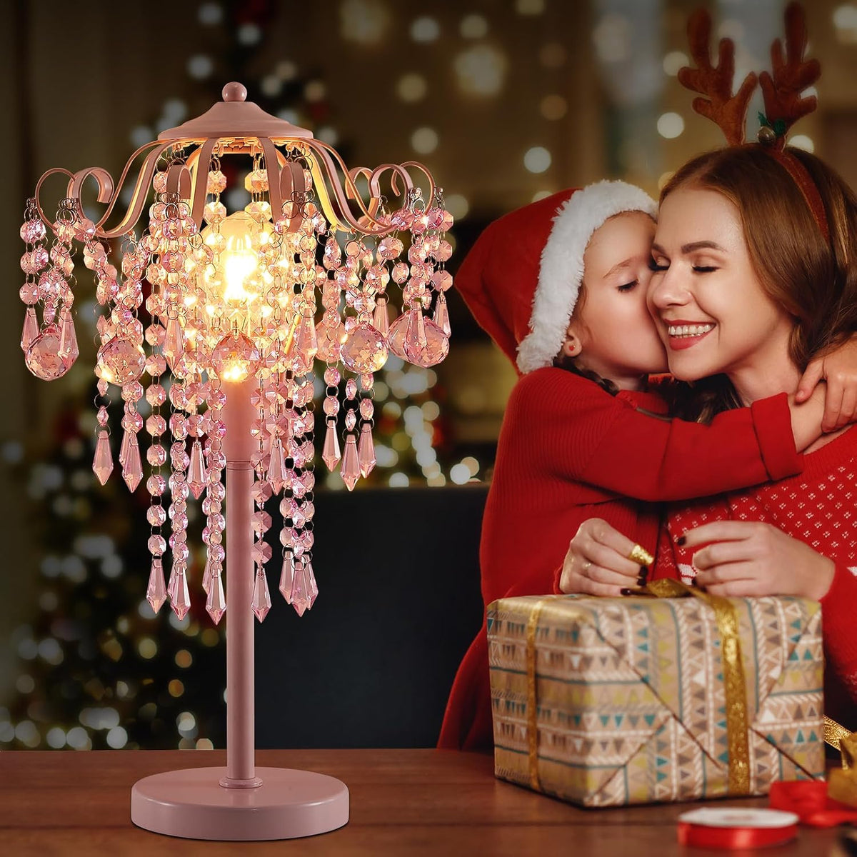 MEIXISUE Small Pink Crystal Bedside Table Lamp End Table Lamp Nightstand Lamp for Bedroom Living Room Office H20.4'' W11.81'' 1-Light E26