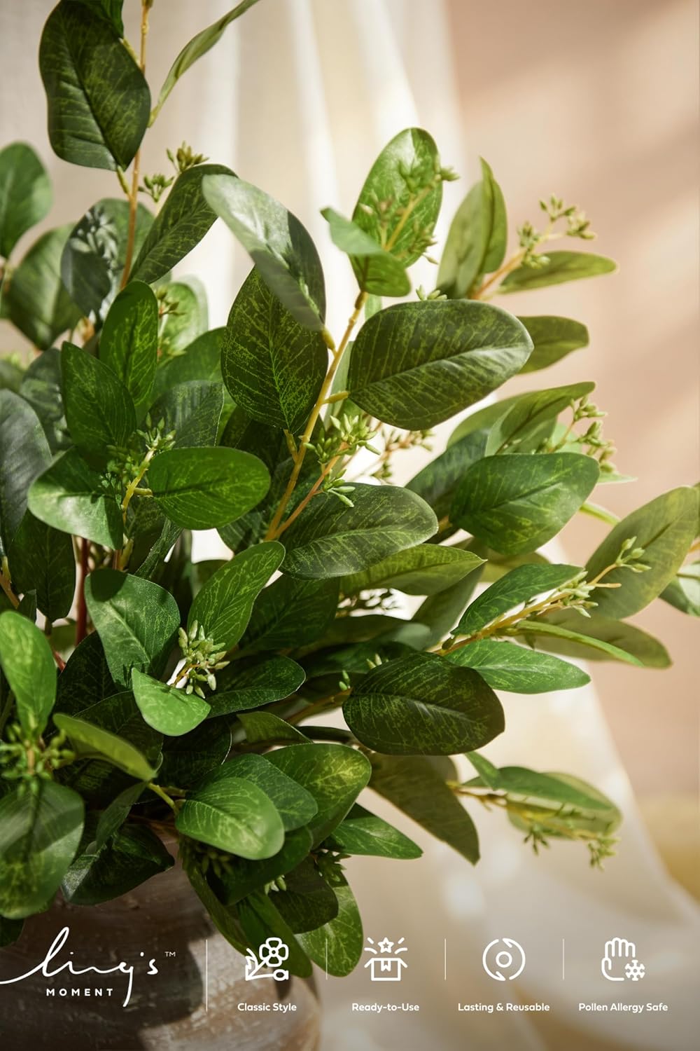 Ling's moment Artificial Eucalyptus Seeds Branches, 6Pcs, 23" Tall