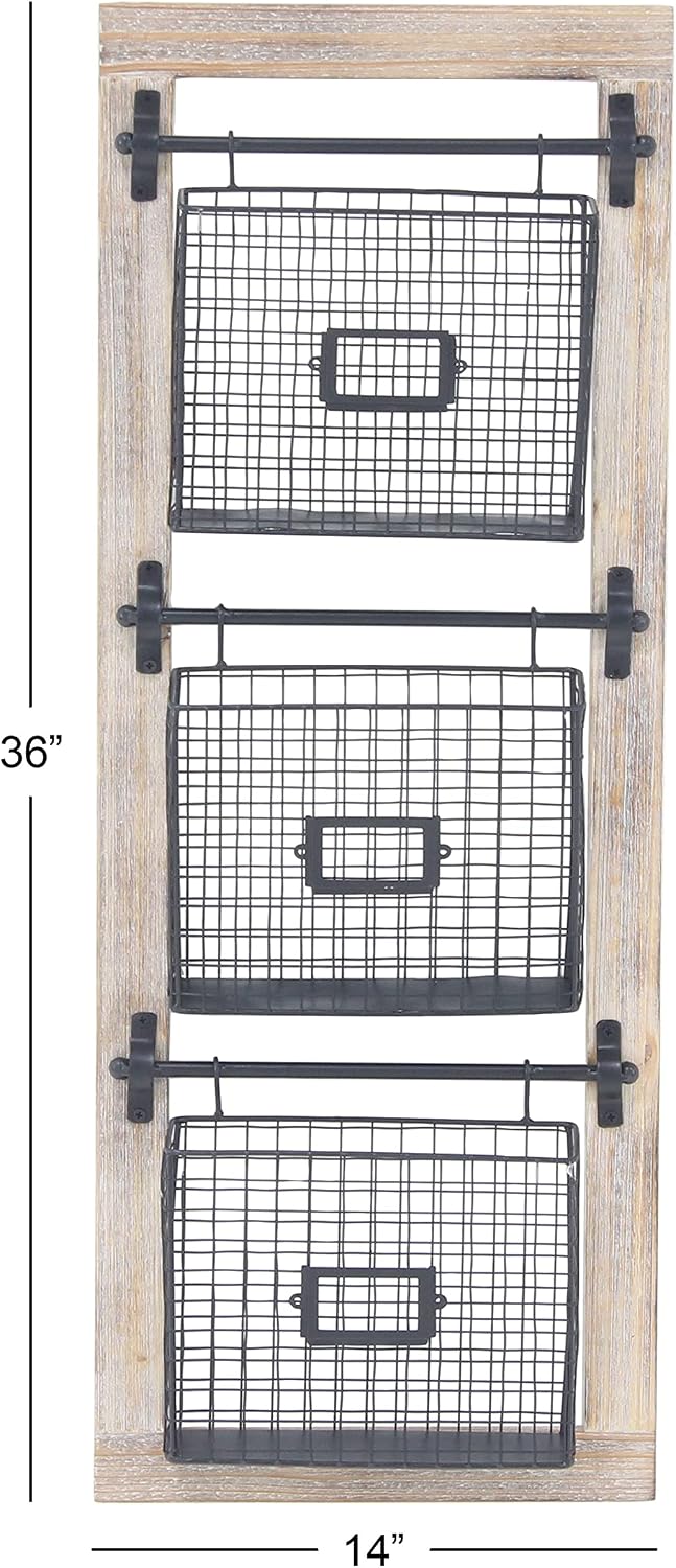 Deco 79 Farmhouse Metal Wall Mounted Rack for Magazines, Books, Newspapers, Bathroom/Offie/Living Rom Storage, 14" x 4" x 36", Black
