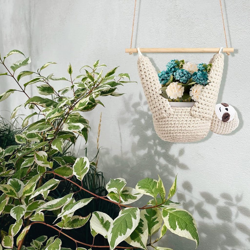 Macrame Plant Hanger Crochet Sloth Hanging Planter Sloth Gifts,5 Inch Animal Wall Hanging Plant Holder for Plant Sloth Lovers, Home Decor Indoor Outdoor Plants Succulent Gifts