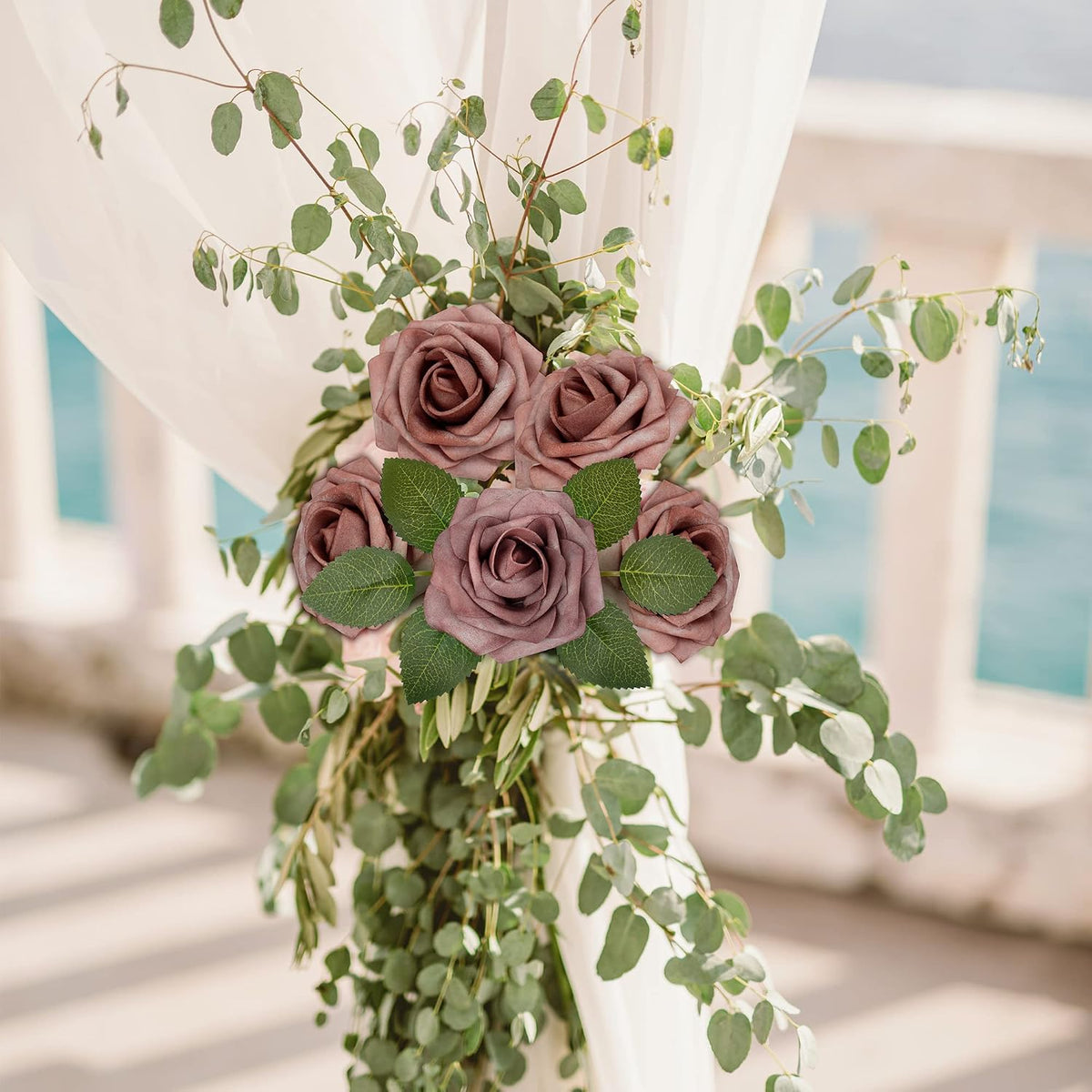Mocoosy 50Pcs Artificial Rose Flowers, Dusty Roses for Decorations, Real Touch Foam Fake Rose Bulk with Stems DIY Wedding Bouquets Bridal Shower Centerpieces Floral Arrangements Party Table Home Decor