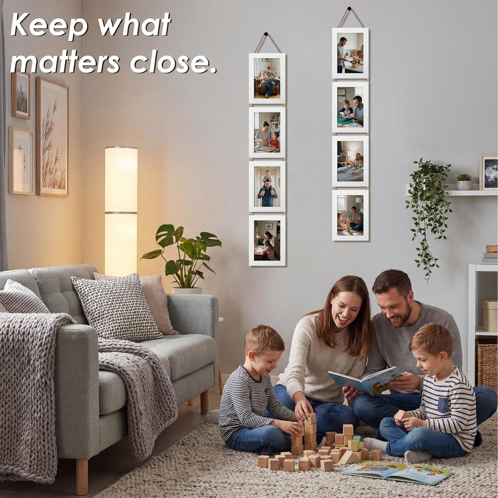 QUTREY 4x6 Collage Picture Frame White Set of 2, 8 Openings Hanging Picture Frames for Vertical 4 by 6 inch Pictures for Wall Decor
