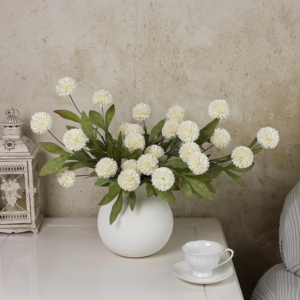 VIERENA 12 Pcs 27" Artificial Pompon Mum Silk Flower Stems for Vase (Cream)