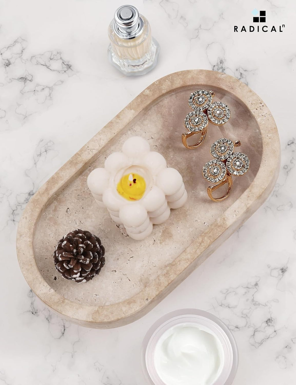 Radicaln Travertine Tray with Legs 10" Decorative Bathroom Vanity Tray