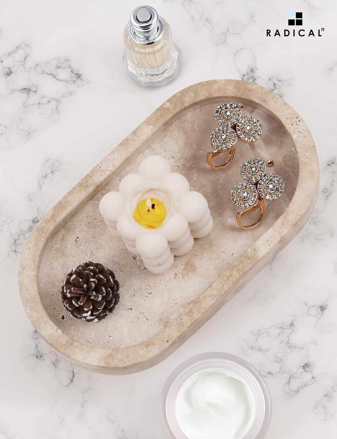 Radicaln Travertine Tray with Legs 10" Decorative Bathroom Vanity Tray