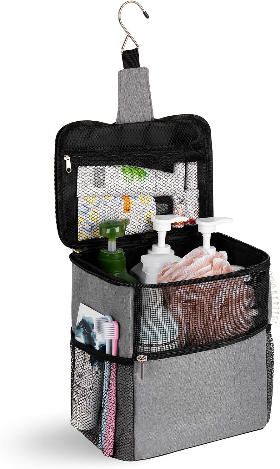 Mesh Shower Caddy Hanging for College Dorm Essentials Grey