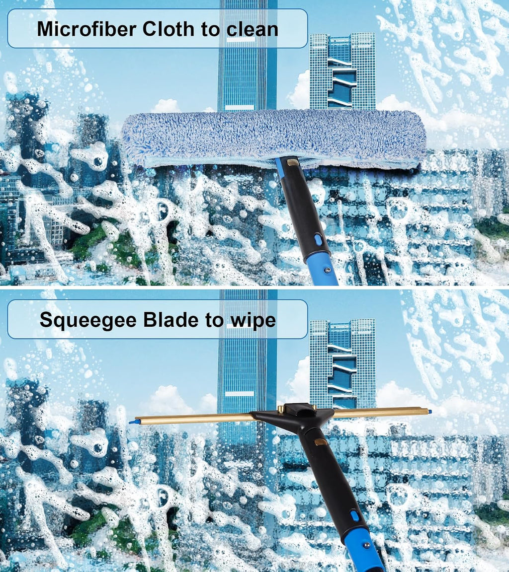 Swivel Squeegee Kit with 4 Extension Poles,Glass Scraper, Bendable Duster, 2 Window Scrubber Cloth for Glass, Car, Floor, Home,Garden