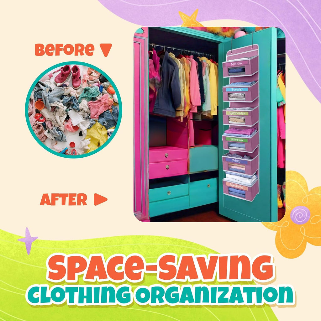 Weekly Clothes Organizer for Kids, Monday through Friday Clothing, 6 Shelf