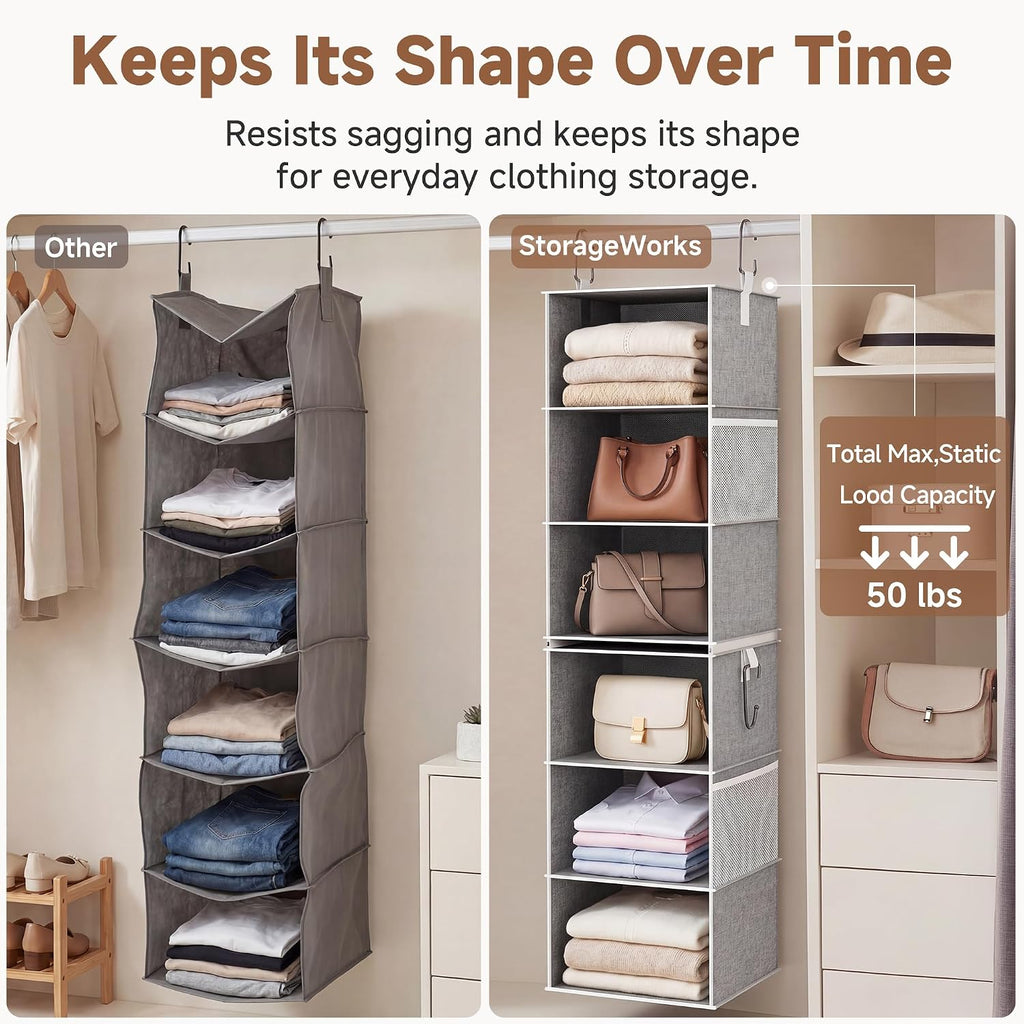 StorageWorks Hanging Closet Organizer, 6-Shelf with 2-in-1 Design, Gray
