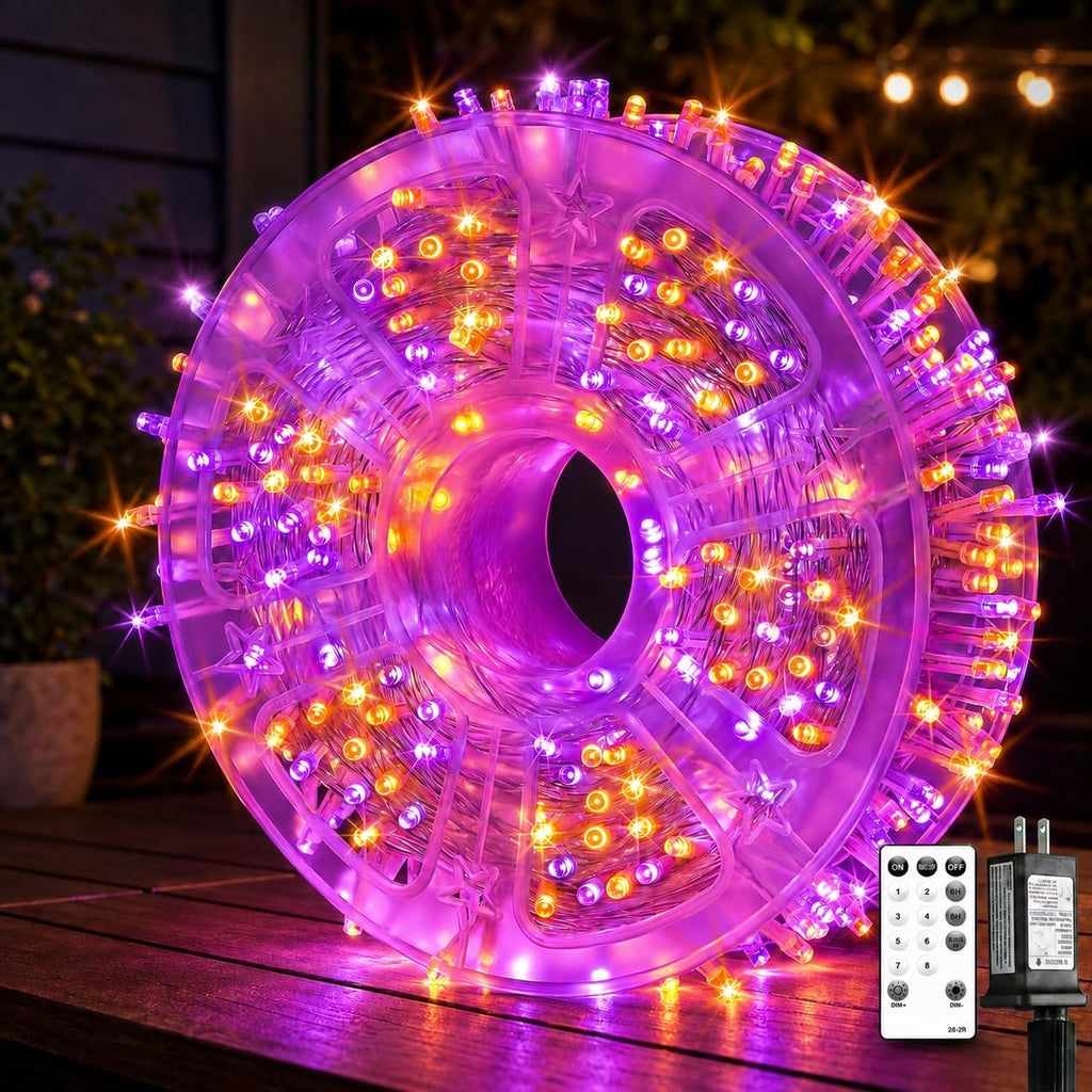 400FT Purple Orange LED Fairy Lights, String Lights with Remote, 8 Lighting Modes, Waterproof Light Strand for Halloween, Fall Decor, Porch, Window, Haunted House, Party, Indoor Outdoor Display