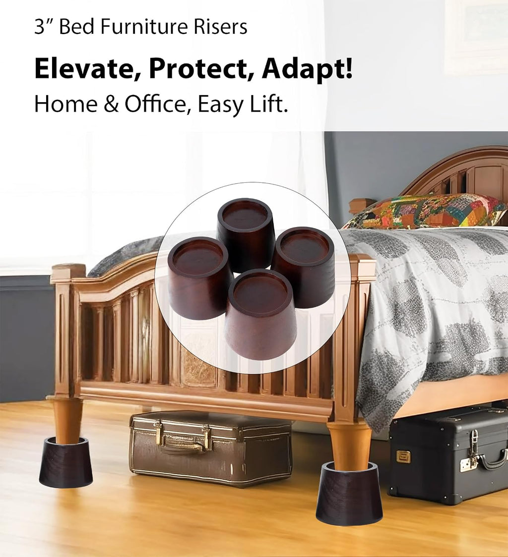 Bed Risers - Premium Pine Wood Furniture Risers, Sturdy 3-Inch Lifts for Heavy-Duty Support and Enhanced Decor (Dark Brown, 3 Inch)