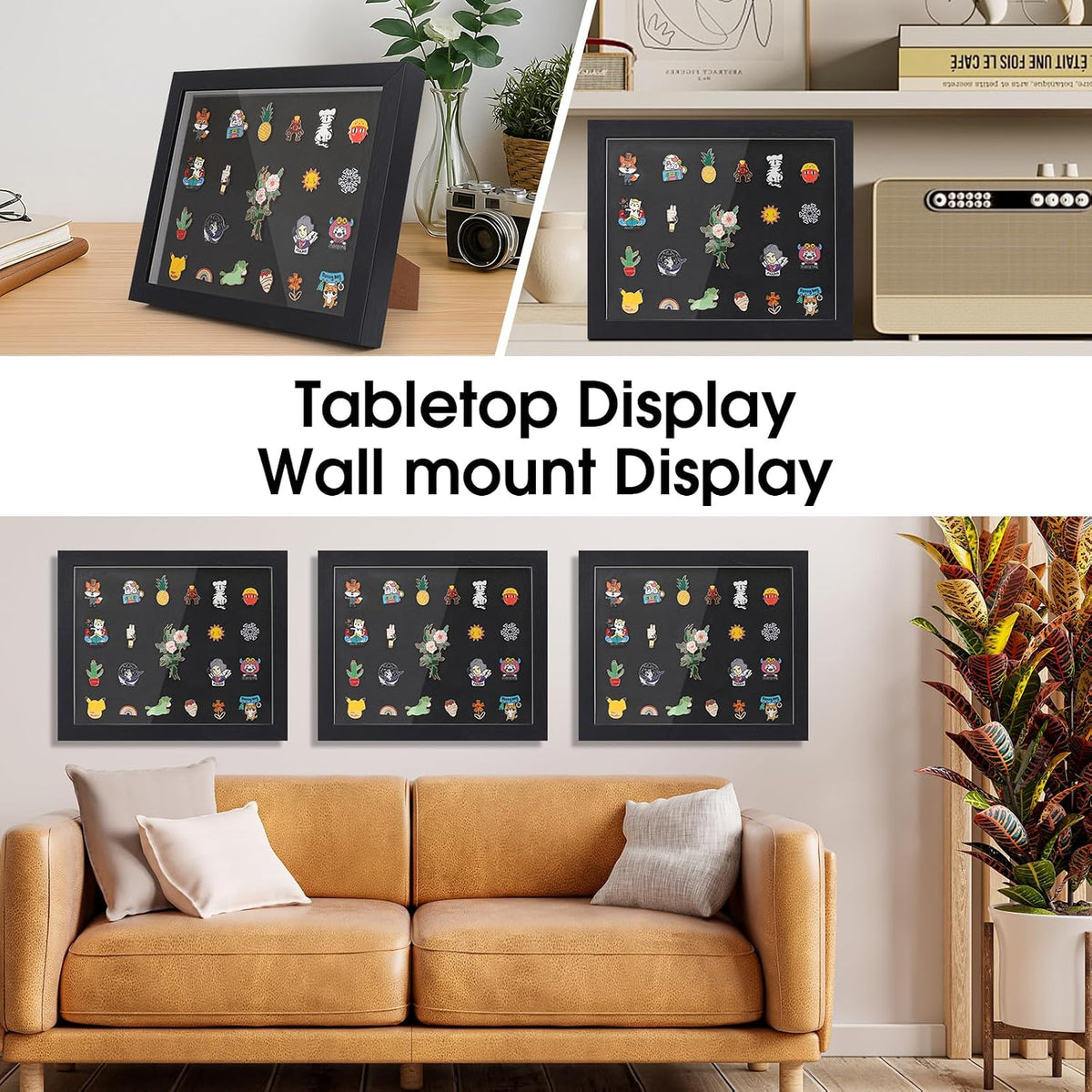 9 x11 Enamel Pin Display Frame with Glass, Shadow Box for Pin Collection ,Enamel Pin Holder, Desktop and Wall Display, Black