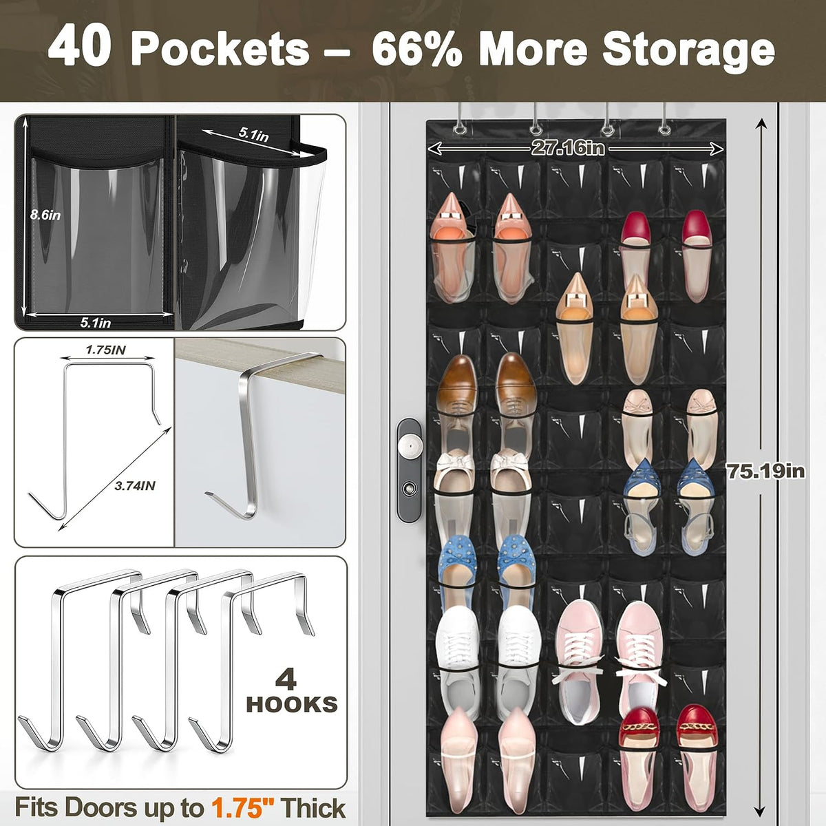 Over the Door Shoe Organizer - Space Saving Shoe Rack for Closet