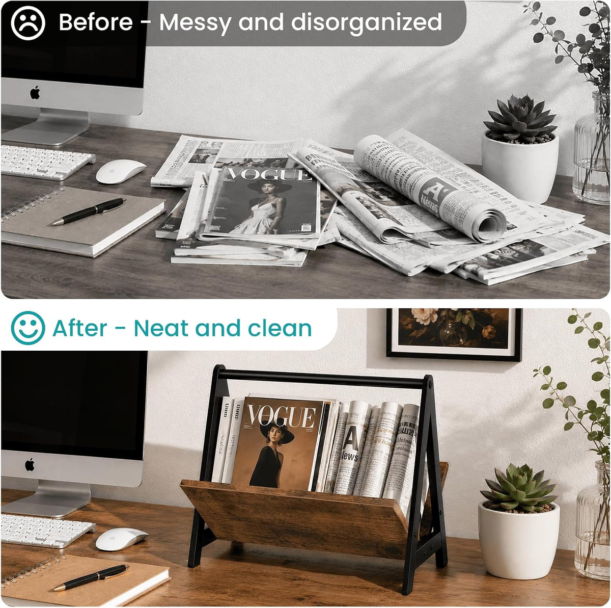 ELITEROO Magazine Holder, Wood Magazine Rack Floor, Newspaper Storage Rack