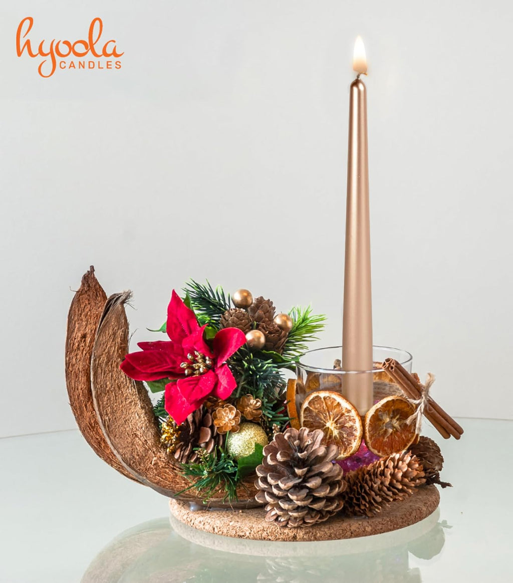 Hyoola 12 Pack Tall Metallic Taper Candles - 14 Inch Copper Metallic, Dripless, Unscented Dinner Candle - Paraffin Wax with Cotton Wicks