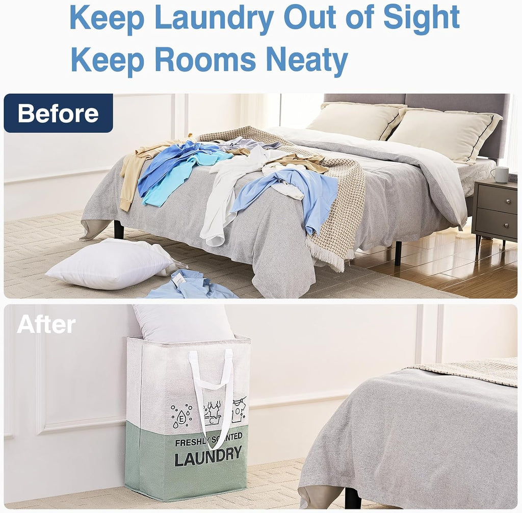 Laundry Baskets, 92L Freestanding Laundry Basket with Handles, Waterproof Tall Collapsible Clothes Hamper for Dorm, Bedroom, Bathroom