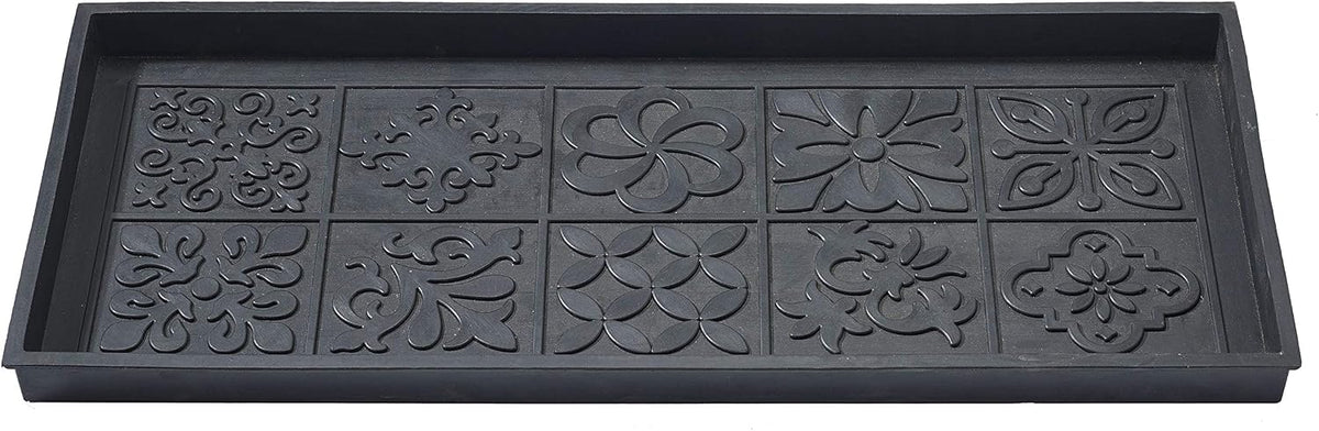 HF by LT Tile Design Deluxe Rubber Boot Tray, 34 x 14 inches, Heavy Duty Vulcanized Rubber, One-Piece Seamless Construction, Year Round Use Indoors or Outdoors, Black