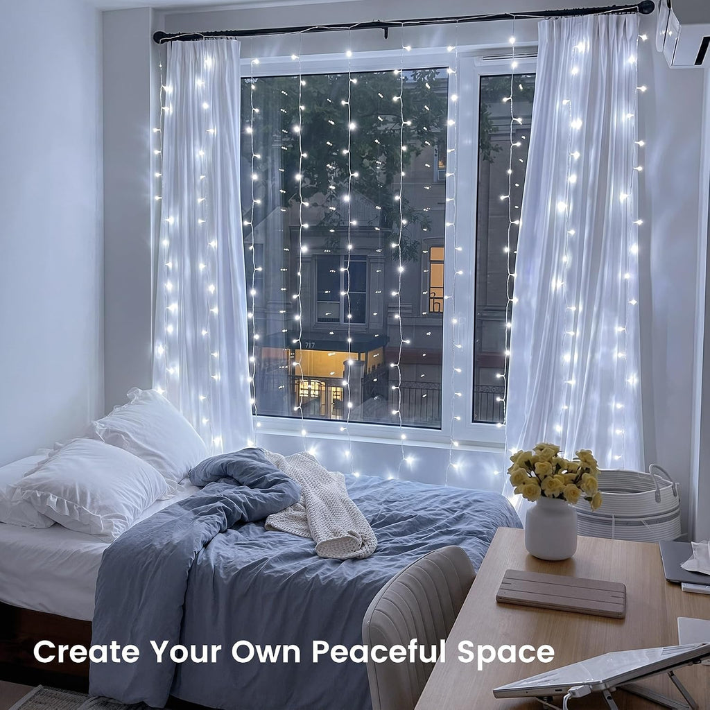200 LED Curtain Lights Plug in, 6.6x6.6FT Fairy Lights, Cool White