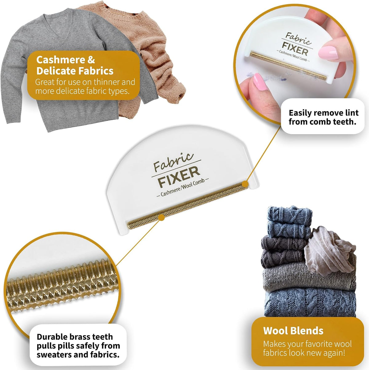 Cashmere Pill Remover Comb & Multi-Fabric Sweater Combs for Pills and Fuzz (3-Pack) Manual Fabric Defuzzer Wool Lint Shaver Comb Scraper for Clothing, Furniture, Sheets and Fabrics