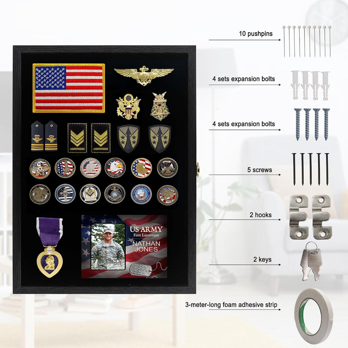 GMFrames 14x19 Pin Collection Display Case Real Glass, Shadow Box with Door for Military Medals, Beach Tags, Jewelry, Pin Holder Black
