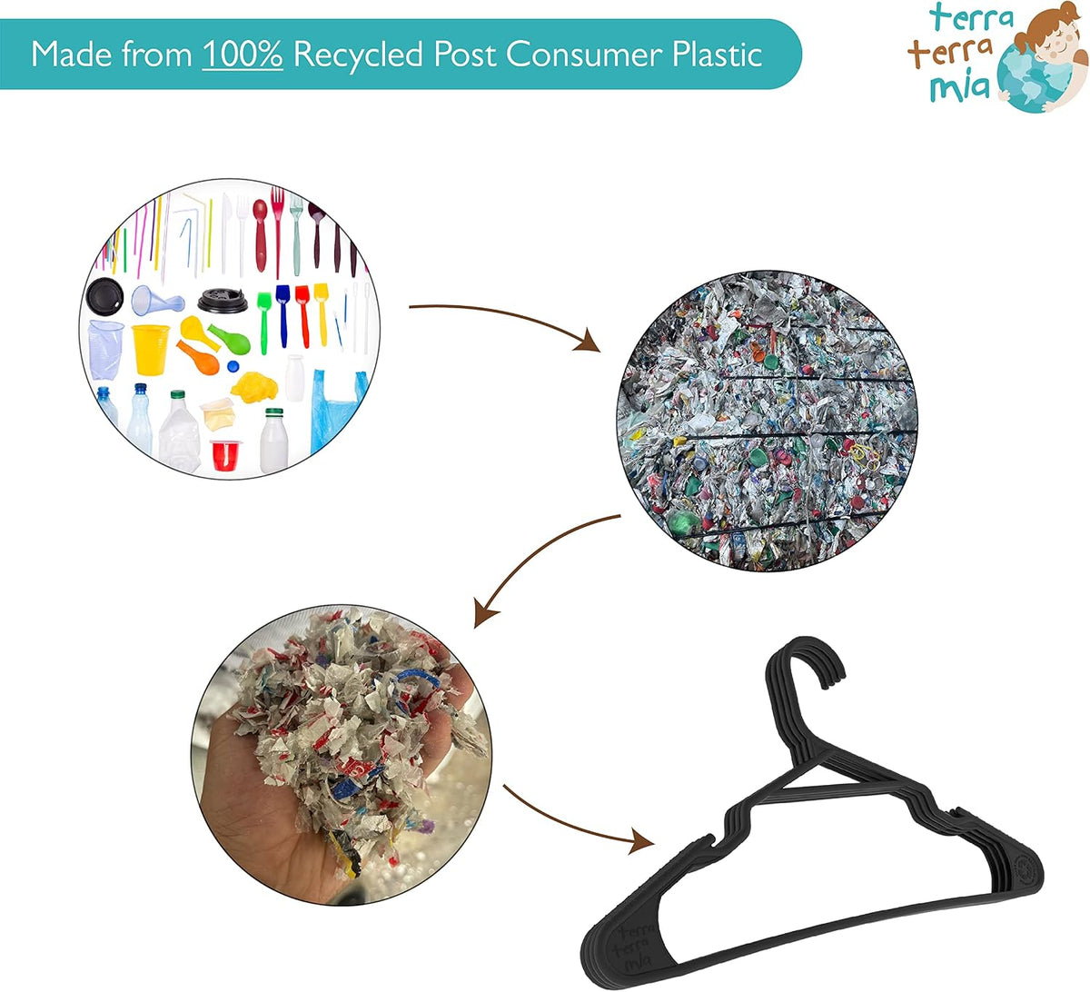 Eco-Friendly Slim Clothing Hangers for Light-Weight (Max 1lb) Clothes Made from 100% Recycled Post Consumer Plastic (Black/Grey, 20 Pack)