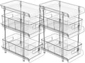 2Set 3 Tier Clear Bathroom Organizer with Dividers, Pull-Out Pantry Organization and Storage, Multi-Purpose Under Sink Organizers and Storage, Vanity Skincare Cosmetic Closet Organizer Medicine Bins