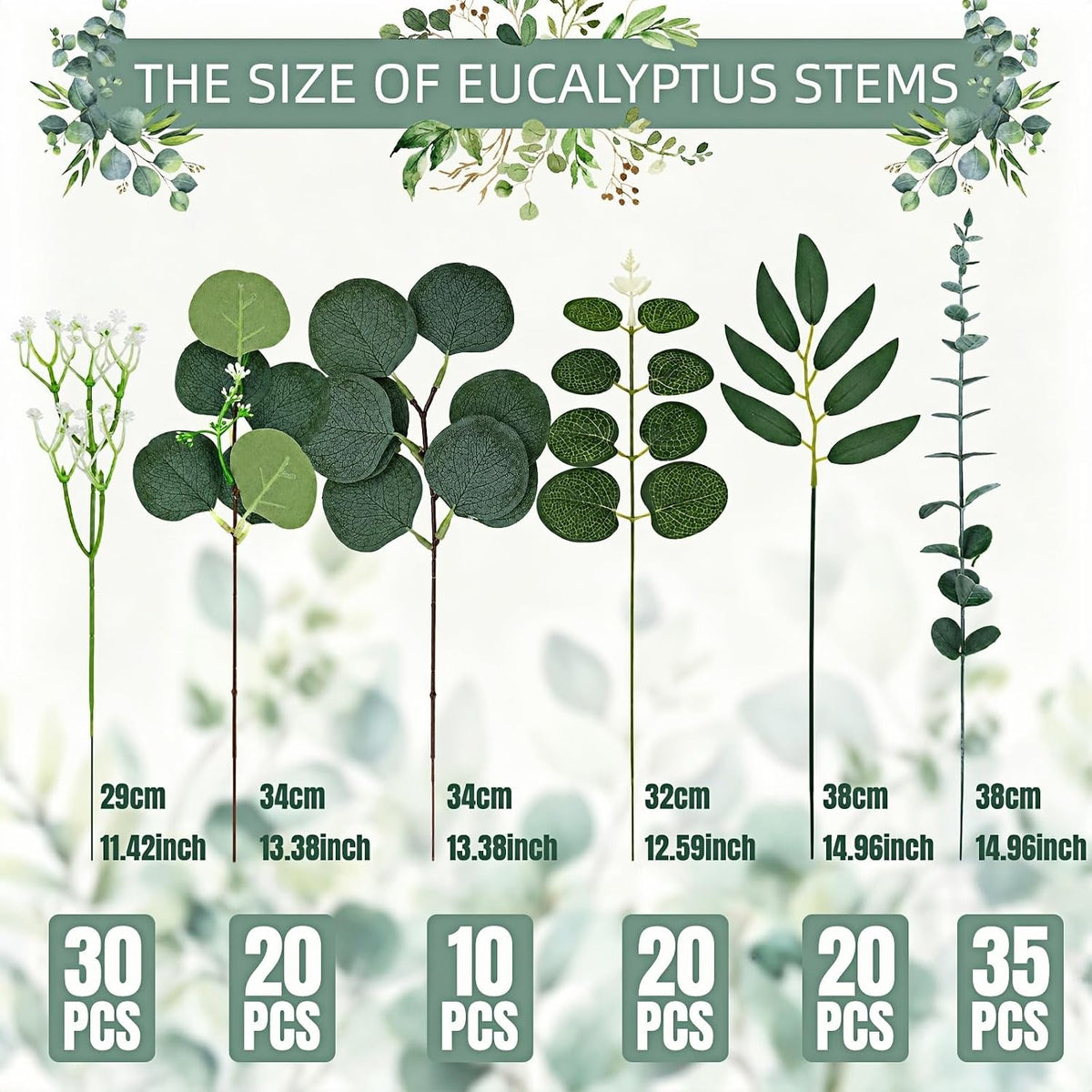 135 Pcs 6 Kinds Mixed Artificial Eucalyptus Stems