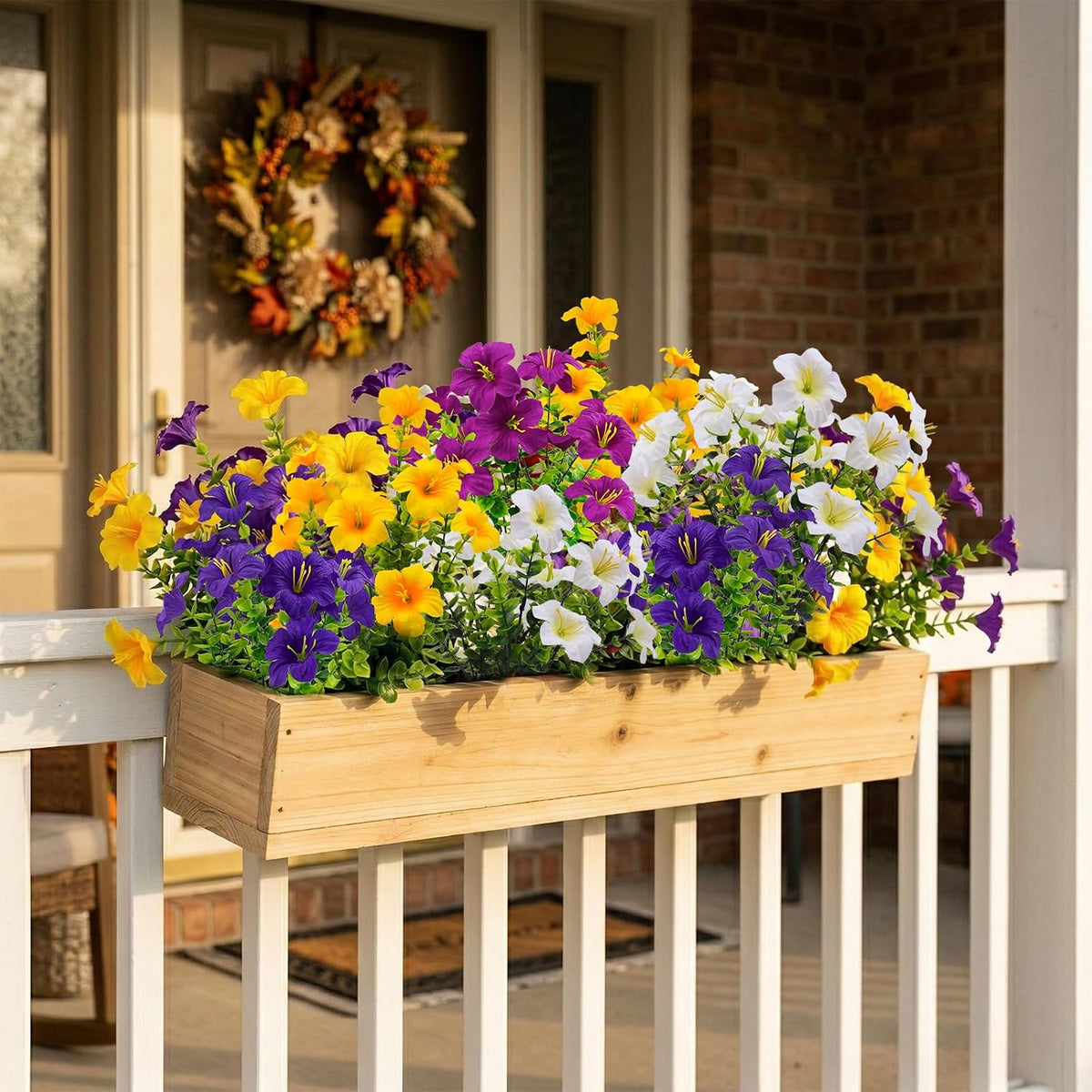 Daynight 16Pcs Artificial Petunias Flowers, Realistic Flowers for Outdoor (16, White,Yellow,Purple,RedViolet)