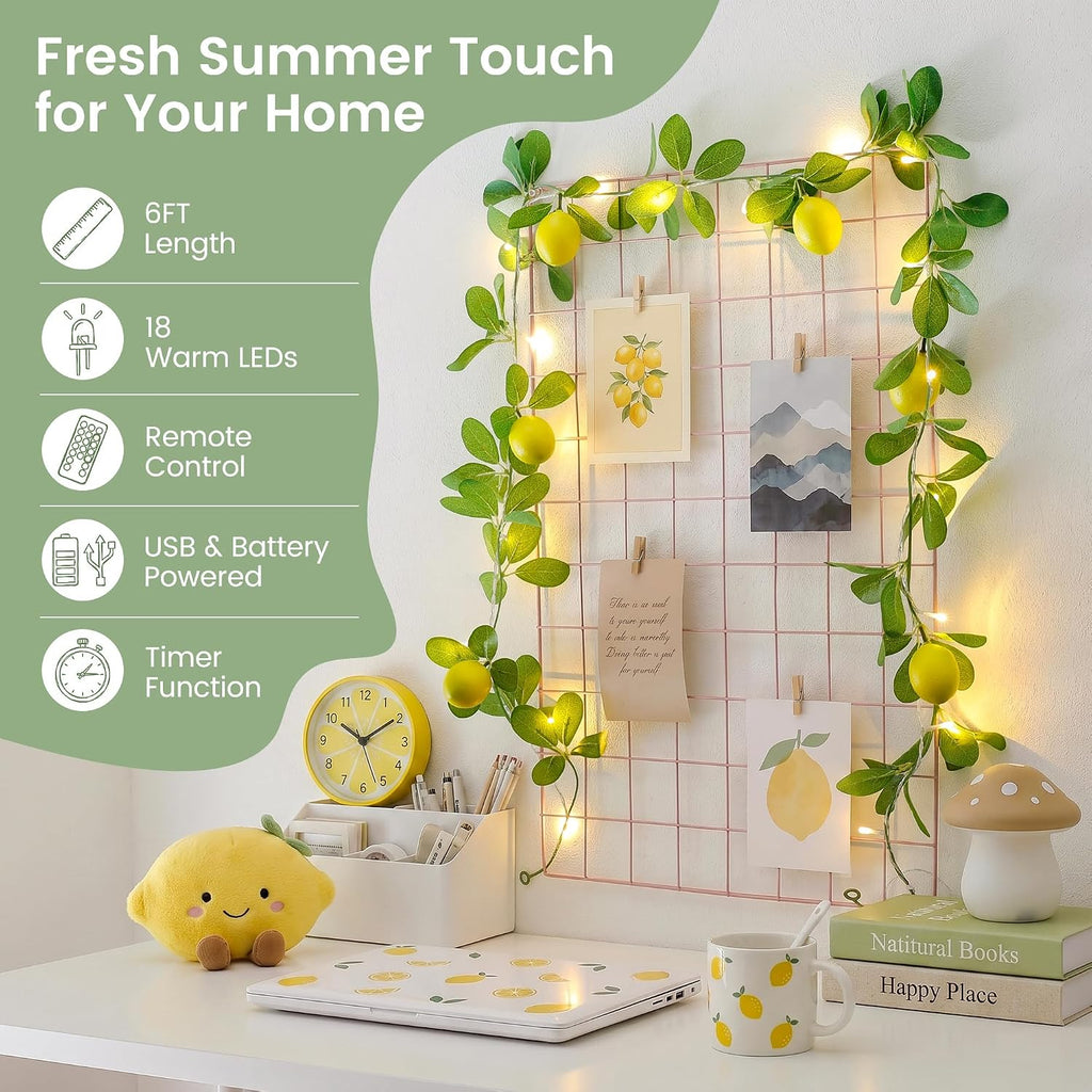 HEYFUNi 18 Led 6FT Lemon Garland Vine with Lights, USB & Battery Operated