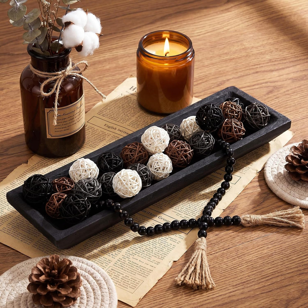 Mumufy Wooden Dough Bowls for Decor, Decorative Balls & Bead Strand, 20"
