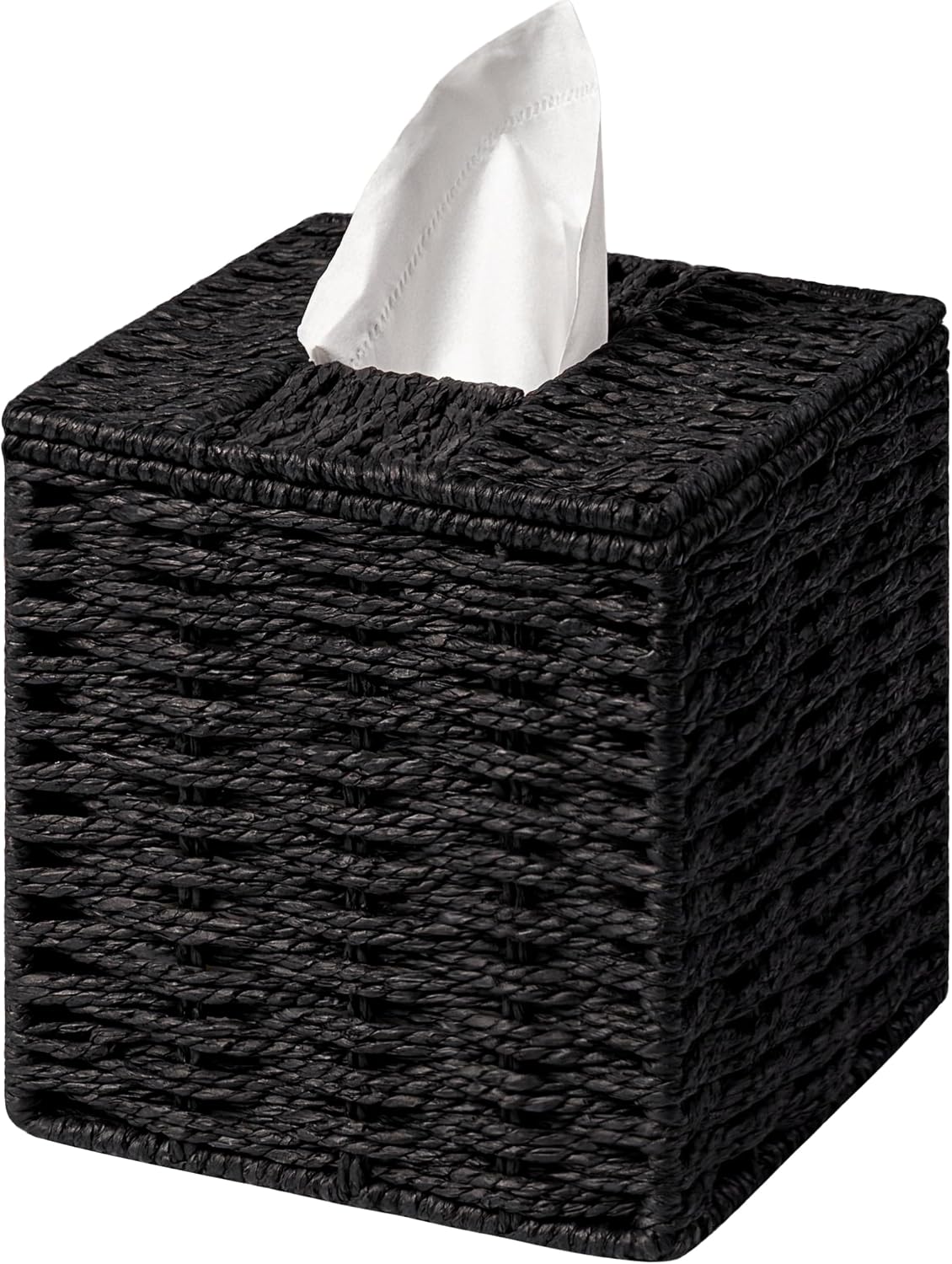 Black Tissue Box Cover, Hand Woven Square Tissue Box Holder