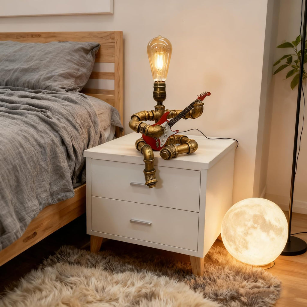 Cool Lamps - Cool Industrial Guitar Lamp, Vintage Table Lamp, Ideal Music Gift for Men & Guitar Lovers