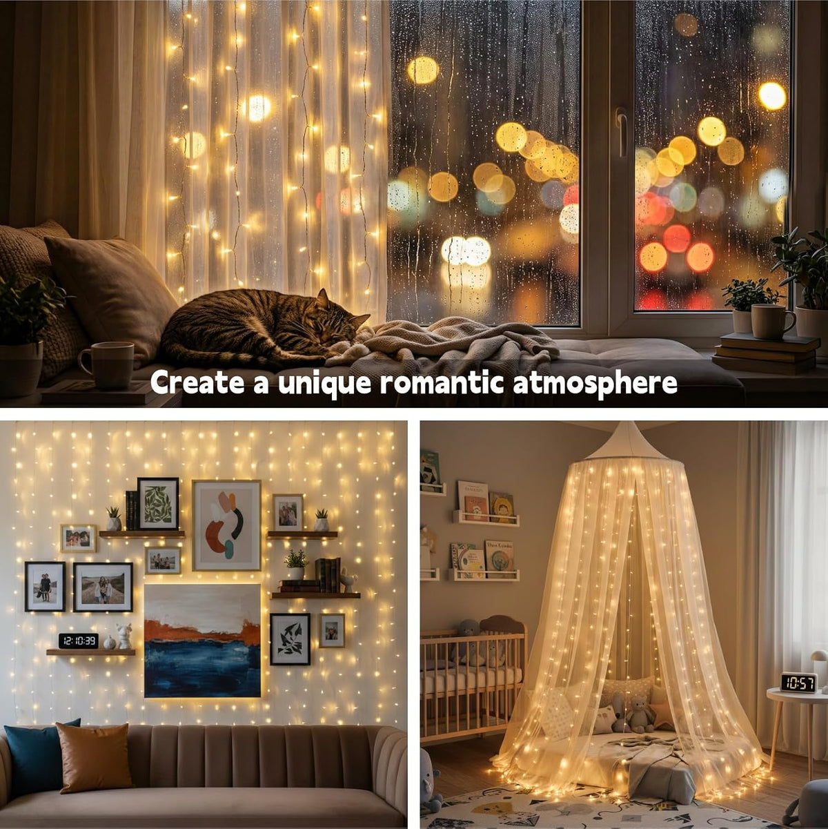 Curtain String Light, 300LED 9.8x9.8ft, Remote & 8 Modes, USB