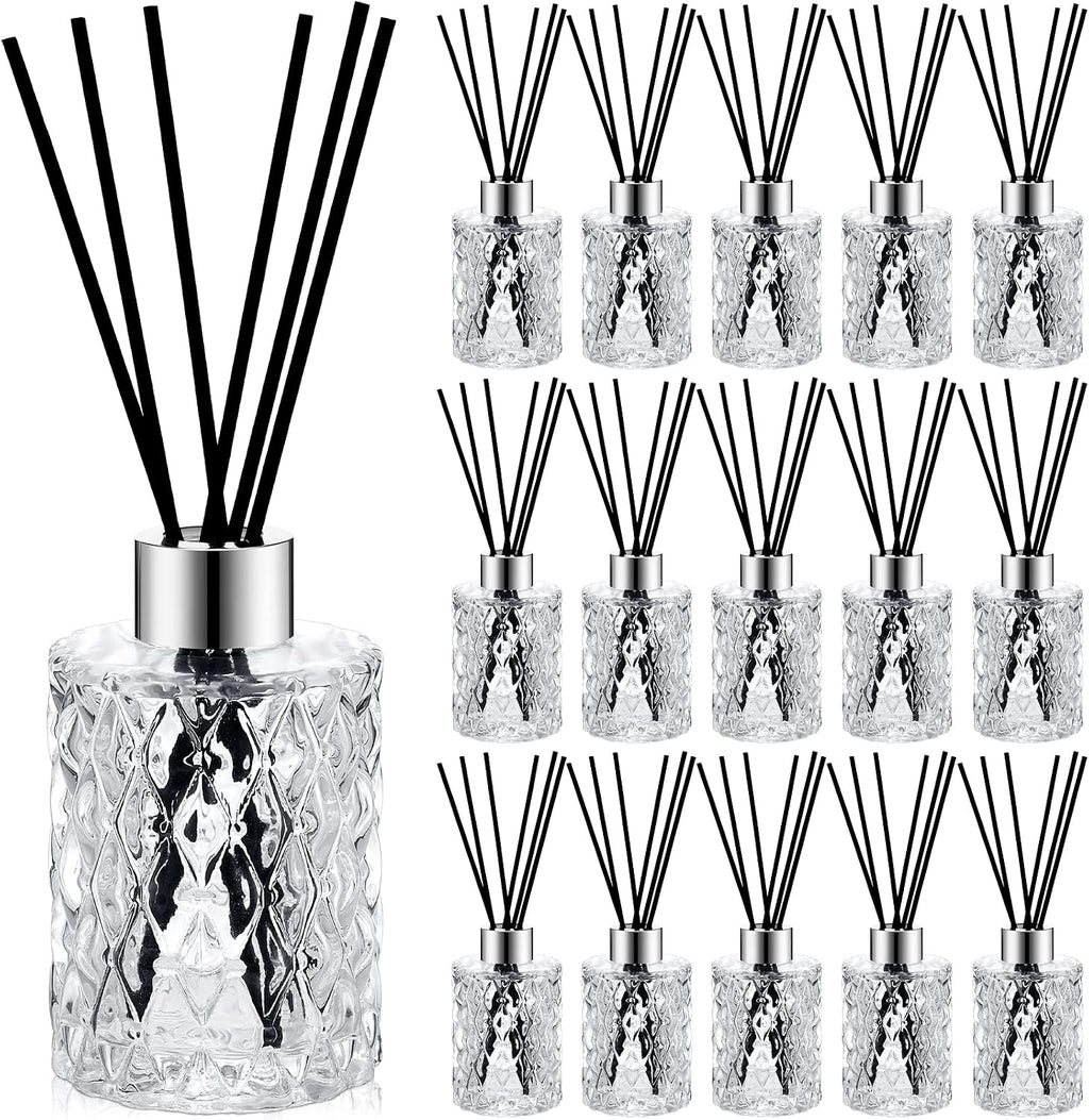 Norme 16 Pack Empty Reed Diffuser Bottles with Caps Rattan Sticks, Silver