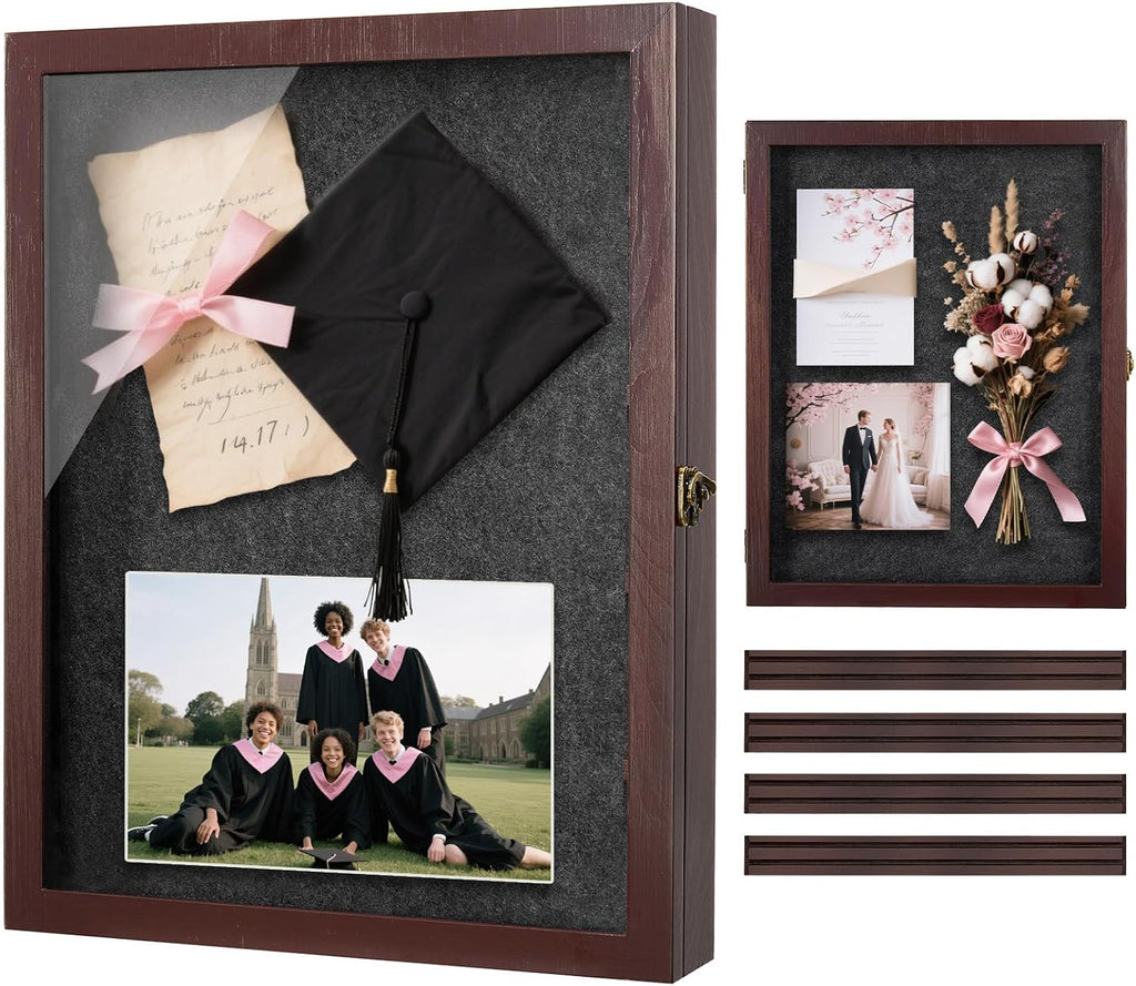 AW Bridal Burgundy Shadow Box with Shelves 11x14, Medal Frame Display Case
