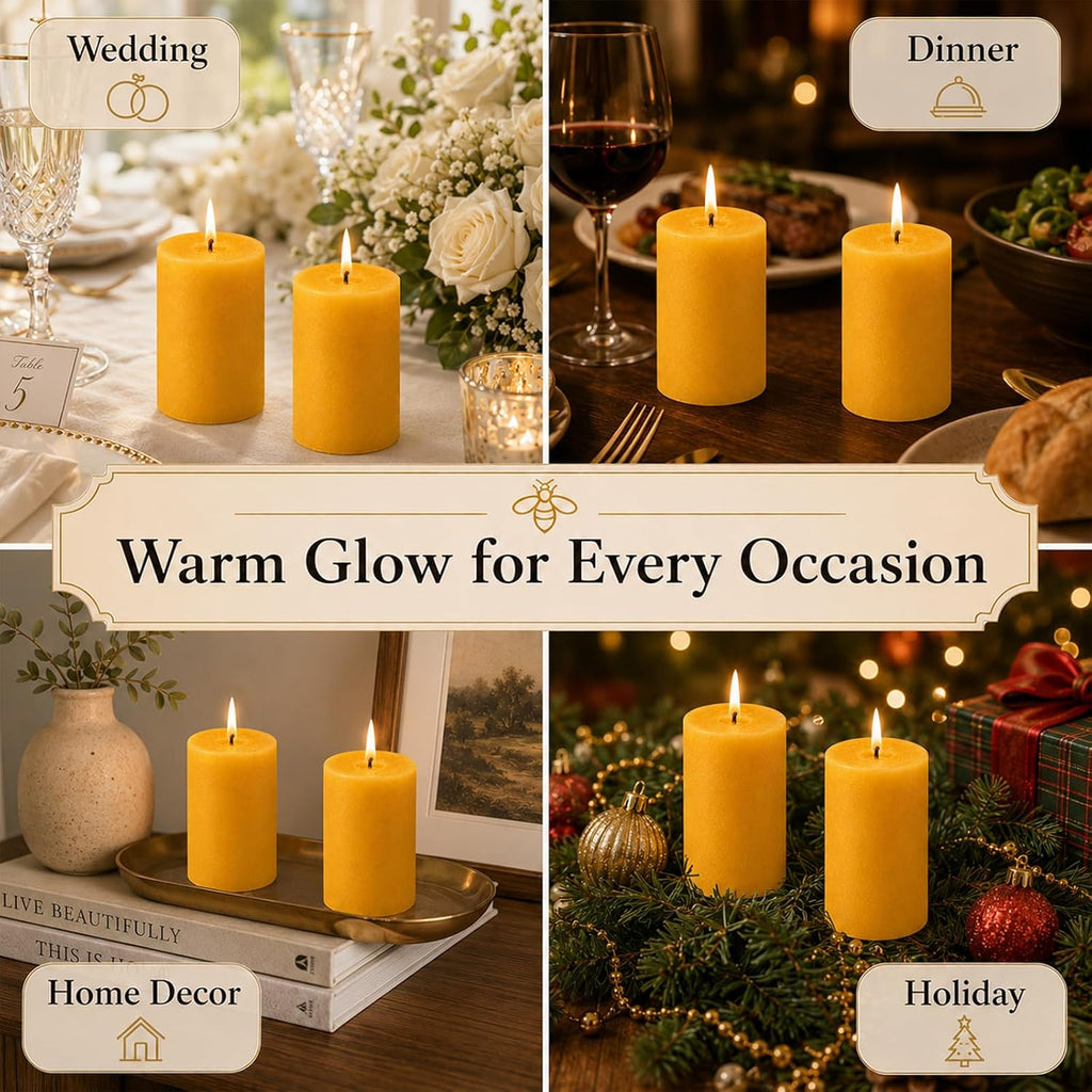 Beeswax Pillar Candles,8 Pack,2 x 3 Inch,32 Hours Yellow Candle