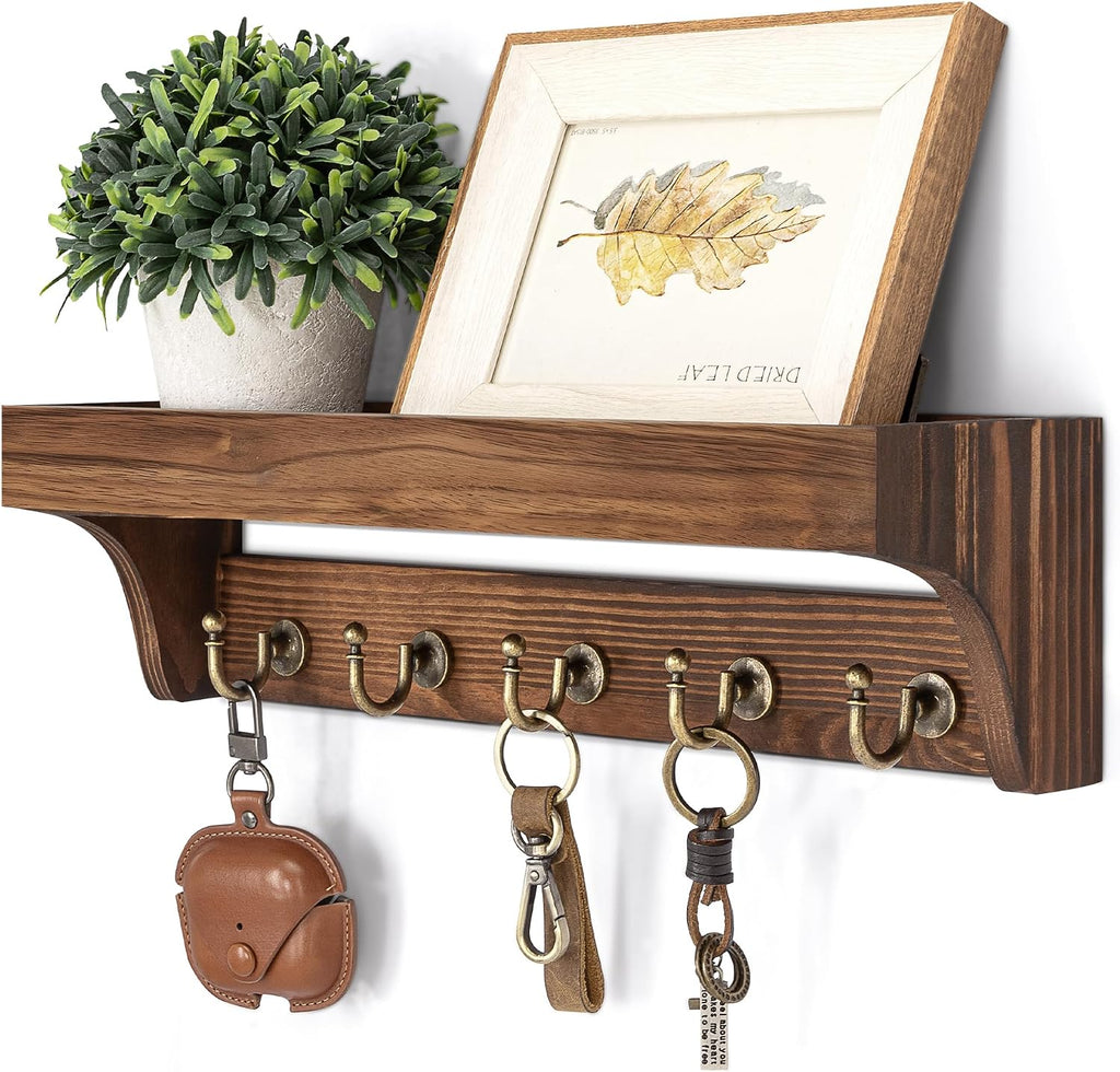 Rebee Vision Key Holder Wall Mount with Shelf for Home Office,Vintage Brown