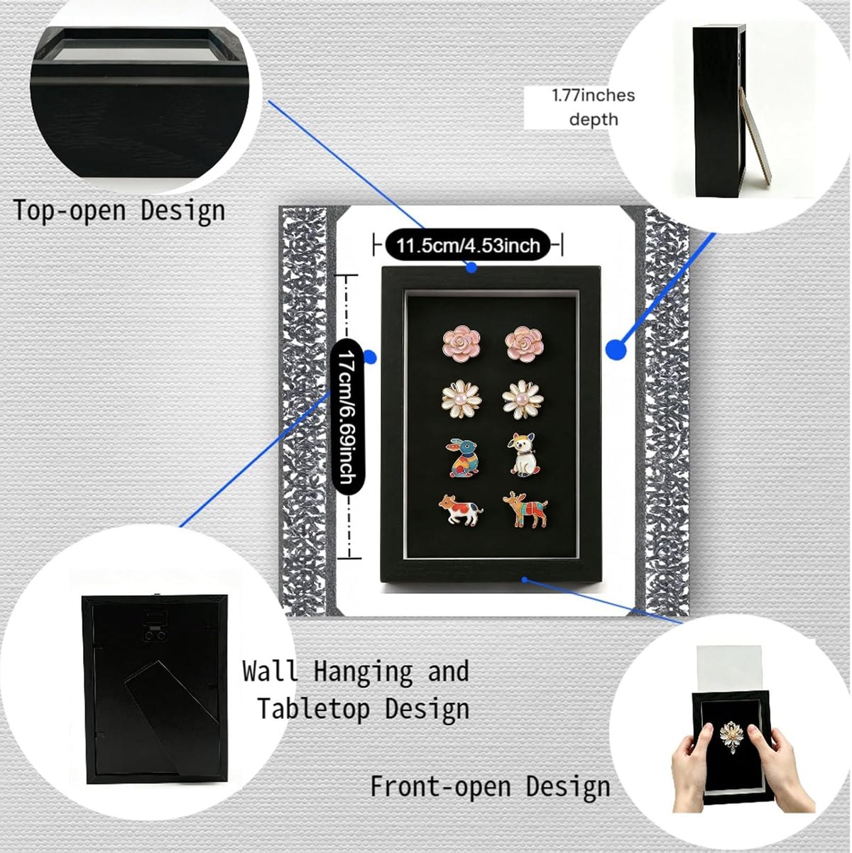 Pin Display Case, Enamel Pin Collection Display with Deep Shadow Box Picture Frame with True Glass or DIY Craft Shadowbox for Shells/Flowers, Hanging or Tabletop Display (White, 4P 4*6)