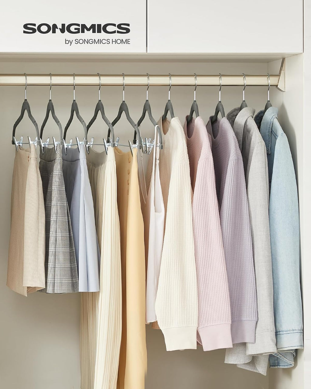 SONGMICS 20-Pack Pants Hangers, Velvet Hangers with Adjustable Clips