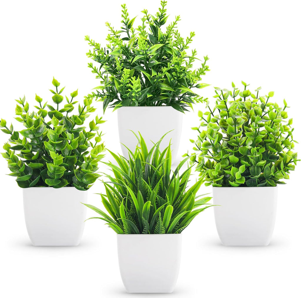 Der Rose 4 Pack Fake Plants Mini Faux Plants Indoor for Room Shelf Decor