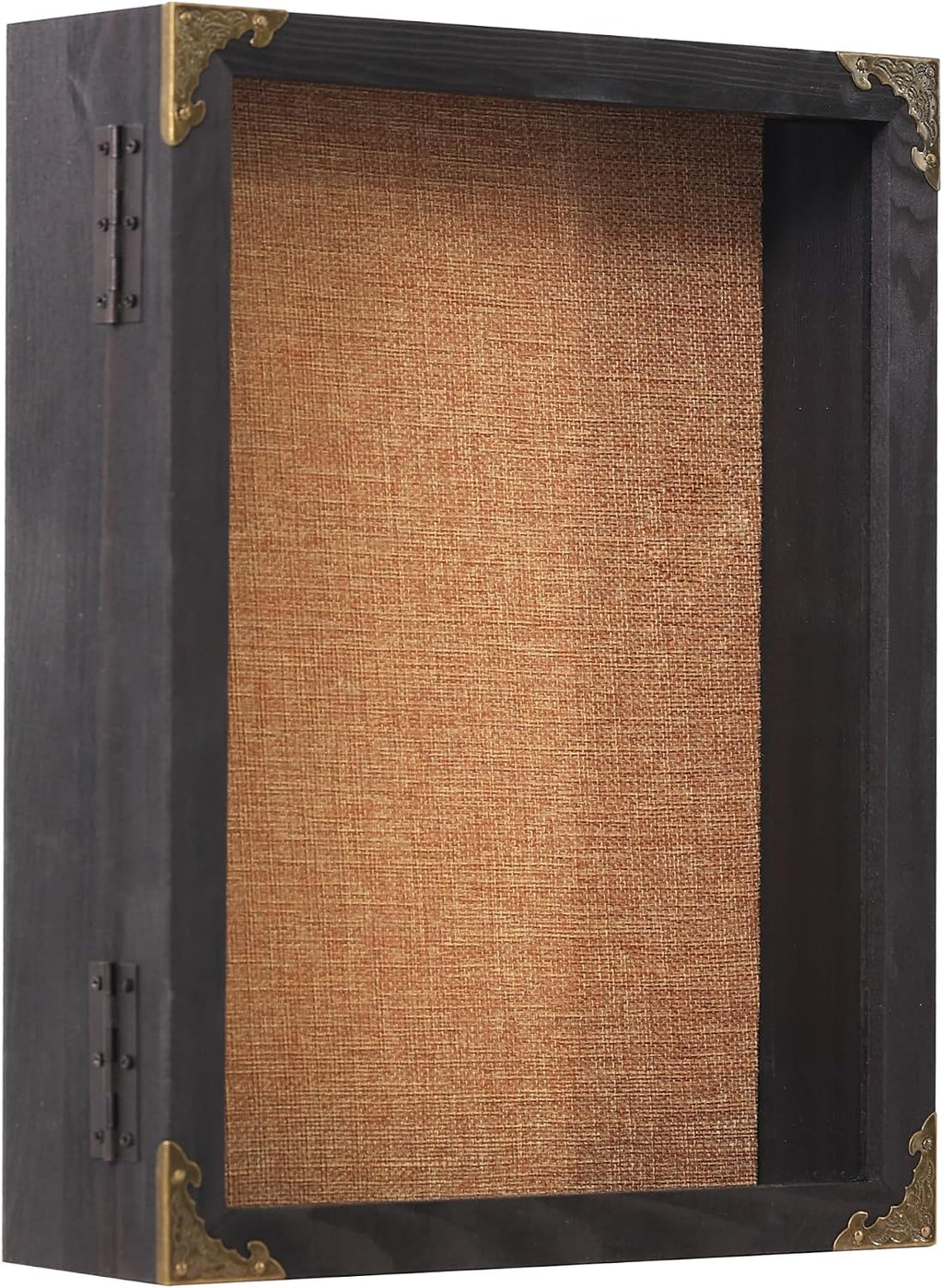 11x14 Shadow Box Frame with Glass Door, Solid Wood Memory Display Case, Linen Back, 2.7" Overall Depth, 10 Push Pins & Hanging Hardware, Rustic Keepsake Box for Flowers, Photos, Medals, Black