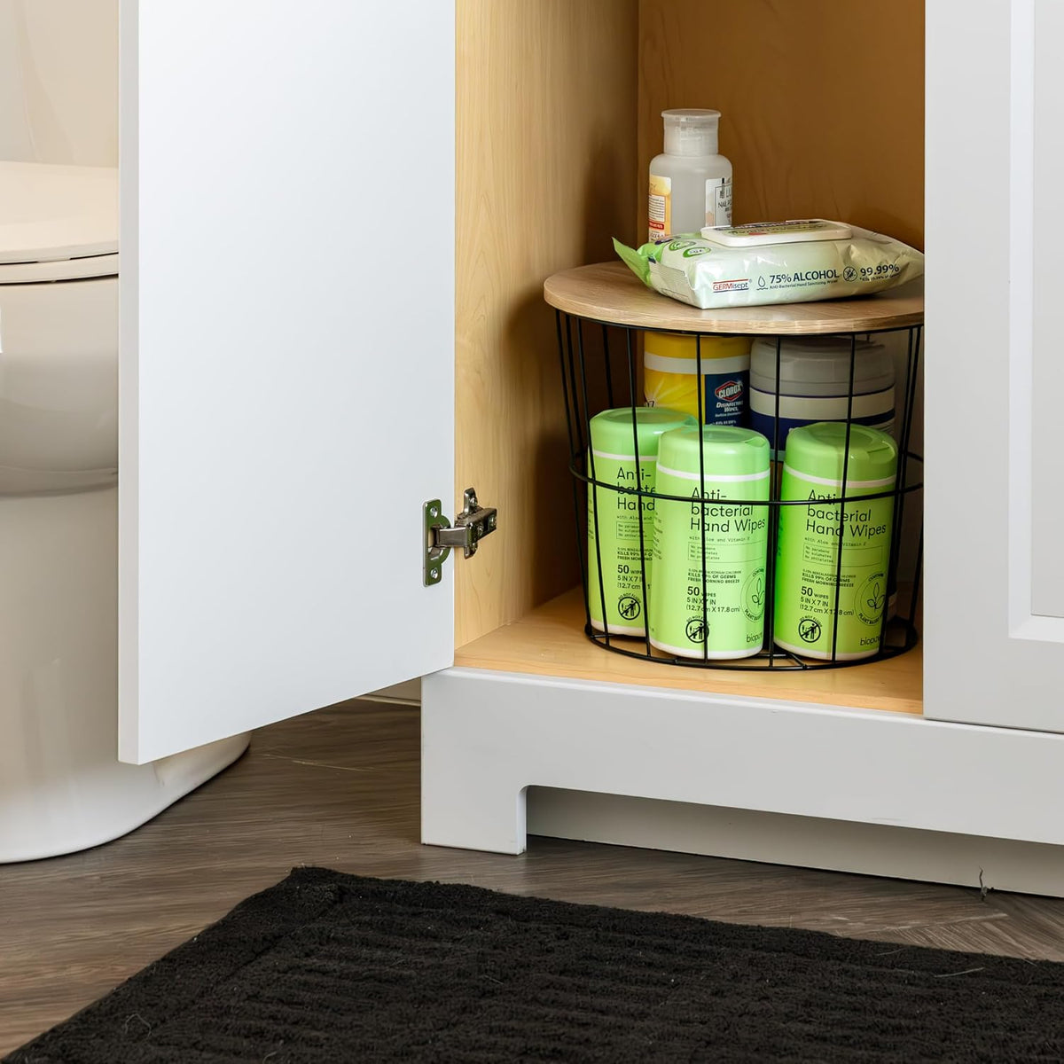 IRIS USA Round Wire Basket with Wooden Lid, 2 Pack
