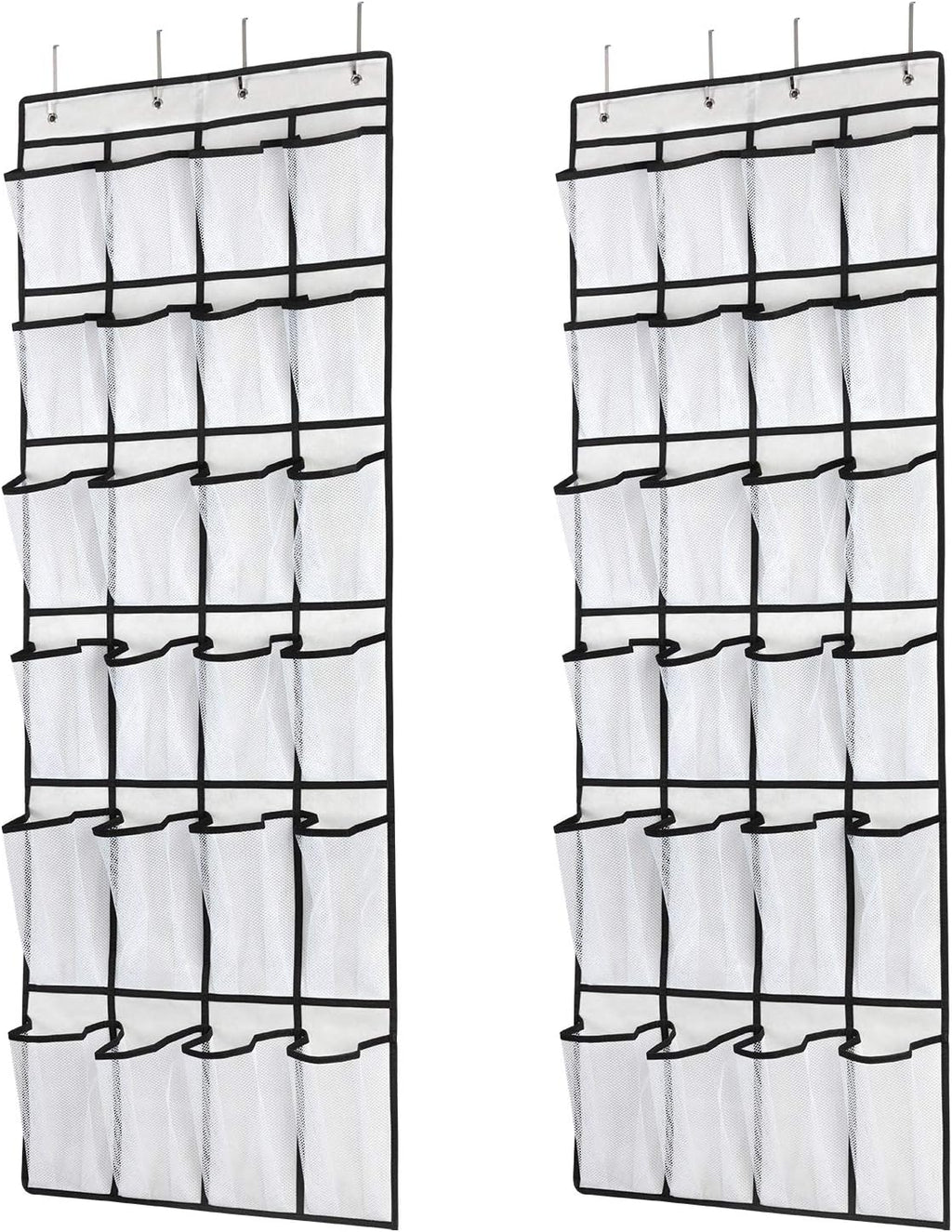 SAVERHO Hanging Shoe Organizer, Over The Door Shoe Organizer with 24 Mesh Large Pockets Door Shoe Rack for Men Women Kids Hanging Door Shoe Holder Size:58x21 Inch (White-2pack)