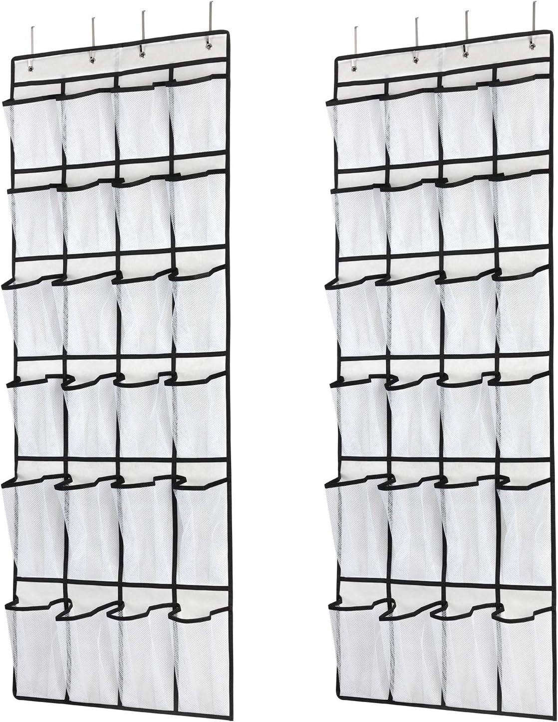 SAVERHO Hanging Shoe Organizer, Over The Door Shoe Organizer with 24 Mesh Large Pockets Door Shoe Rack for Men Women Kids Hanging Door Shoe Holder Size:58x21 Inch (White-2pack)