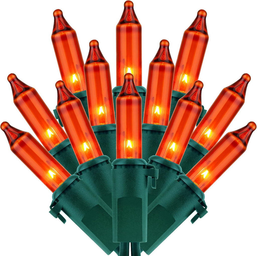 200 Orange Christmas Lights, 2 Set 33 ft 100 ct Green Wire UL String Light